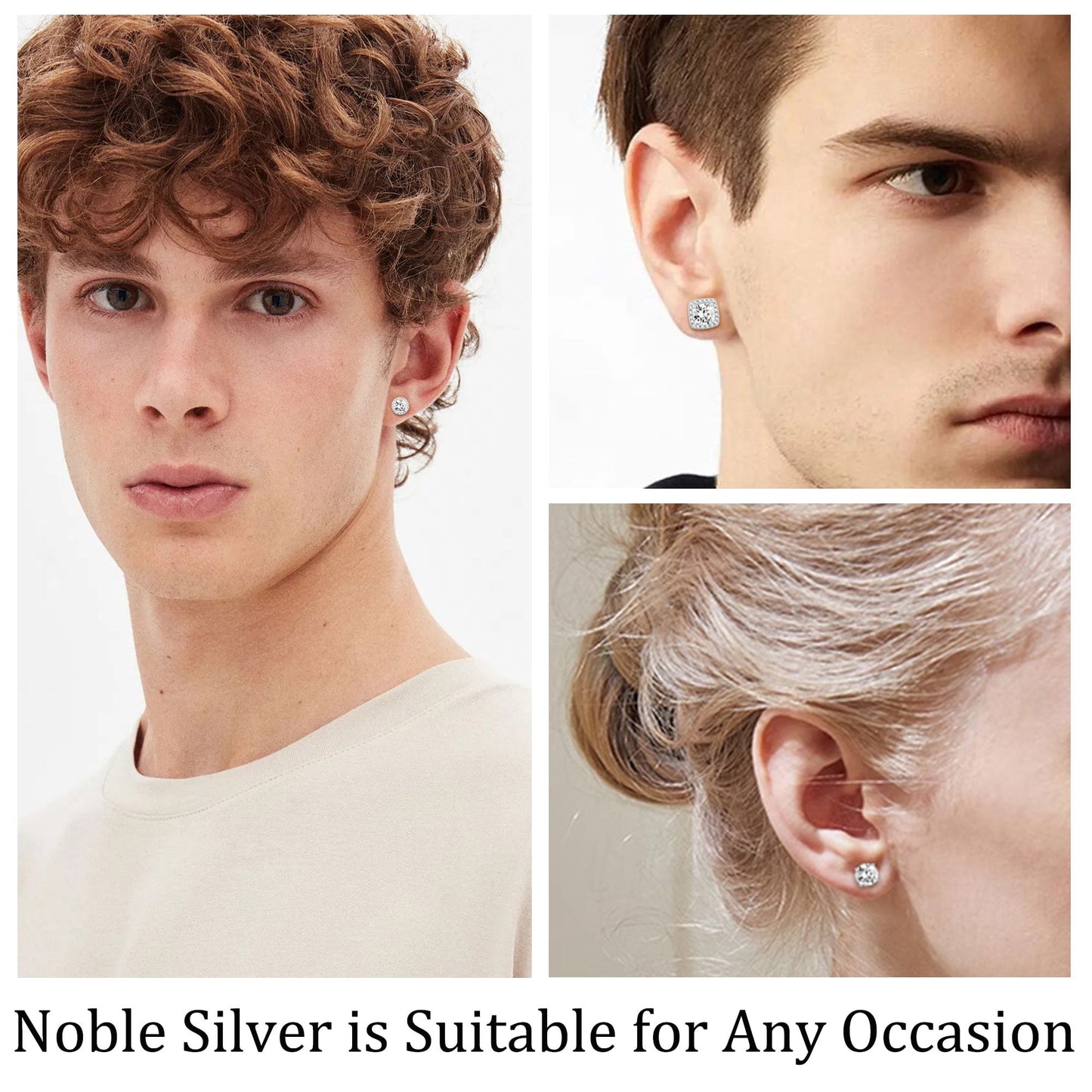 APSVO 4 Pairs 18K White Gold Plated Halo Stud Earrings for Women Men C