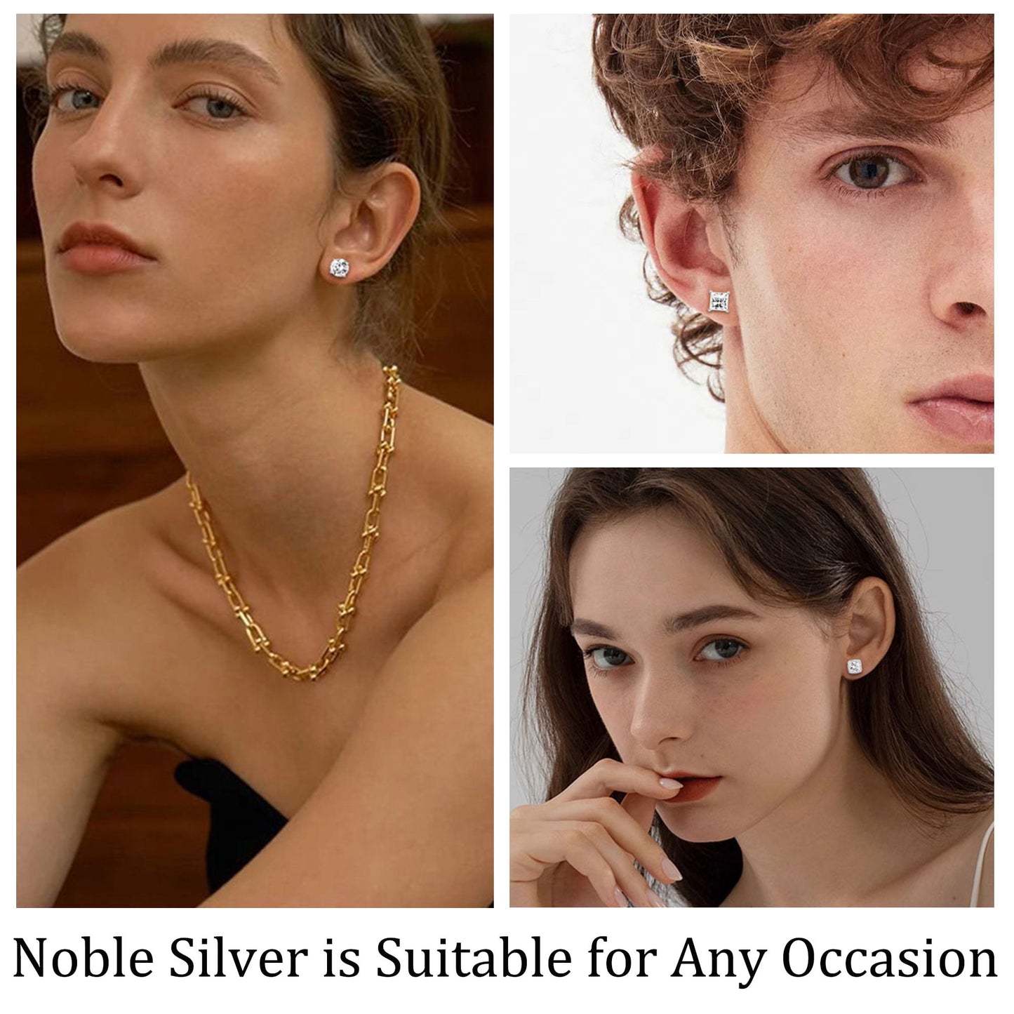 APSVO 4 Pairs 18K White Gold Plated Halo Stud Earrings for Women Men C