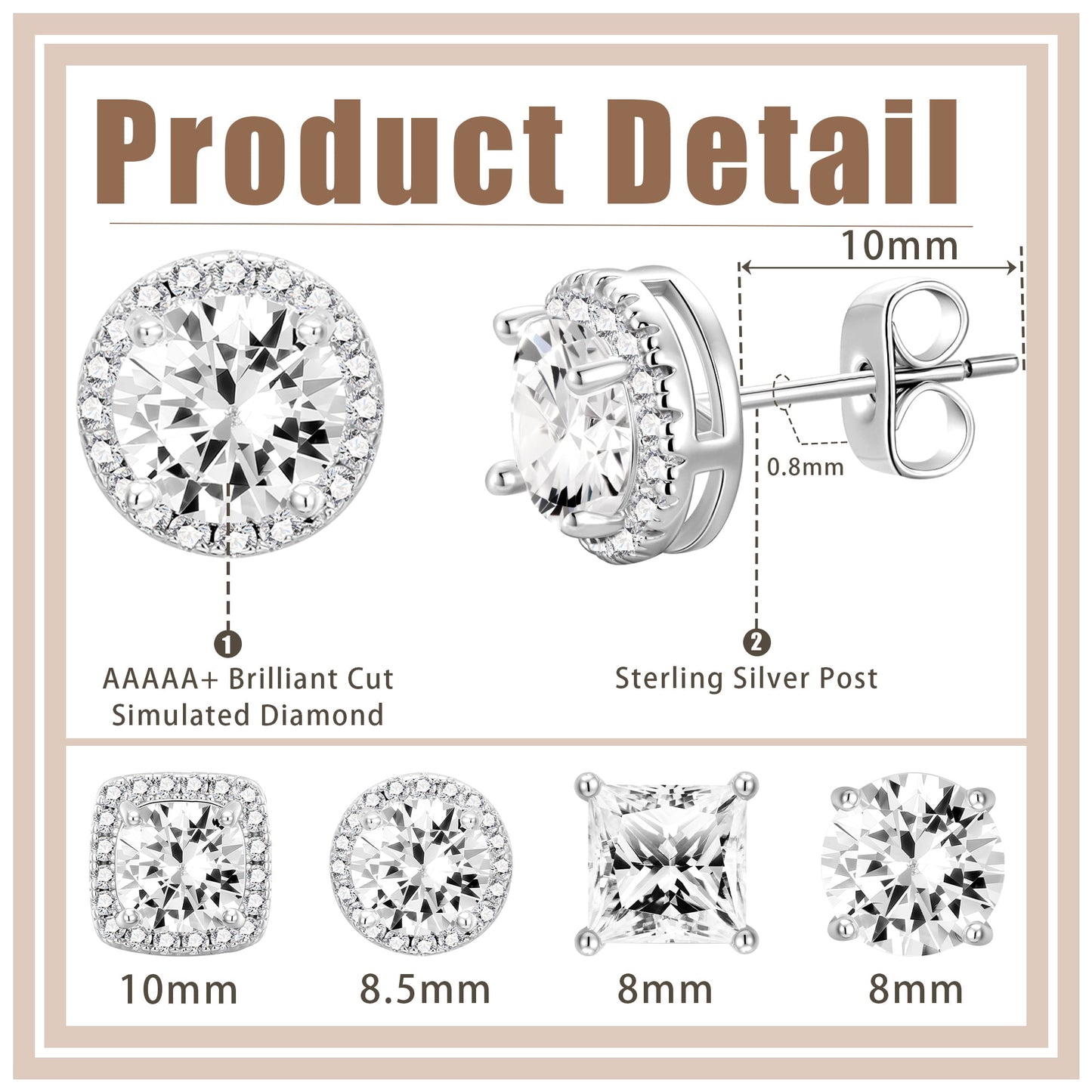 APSVO 4 Pairs 18K White Gold Plated Halo Stud Earrings for Women Men C