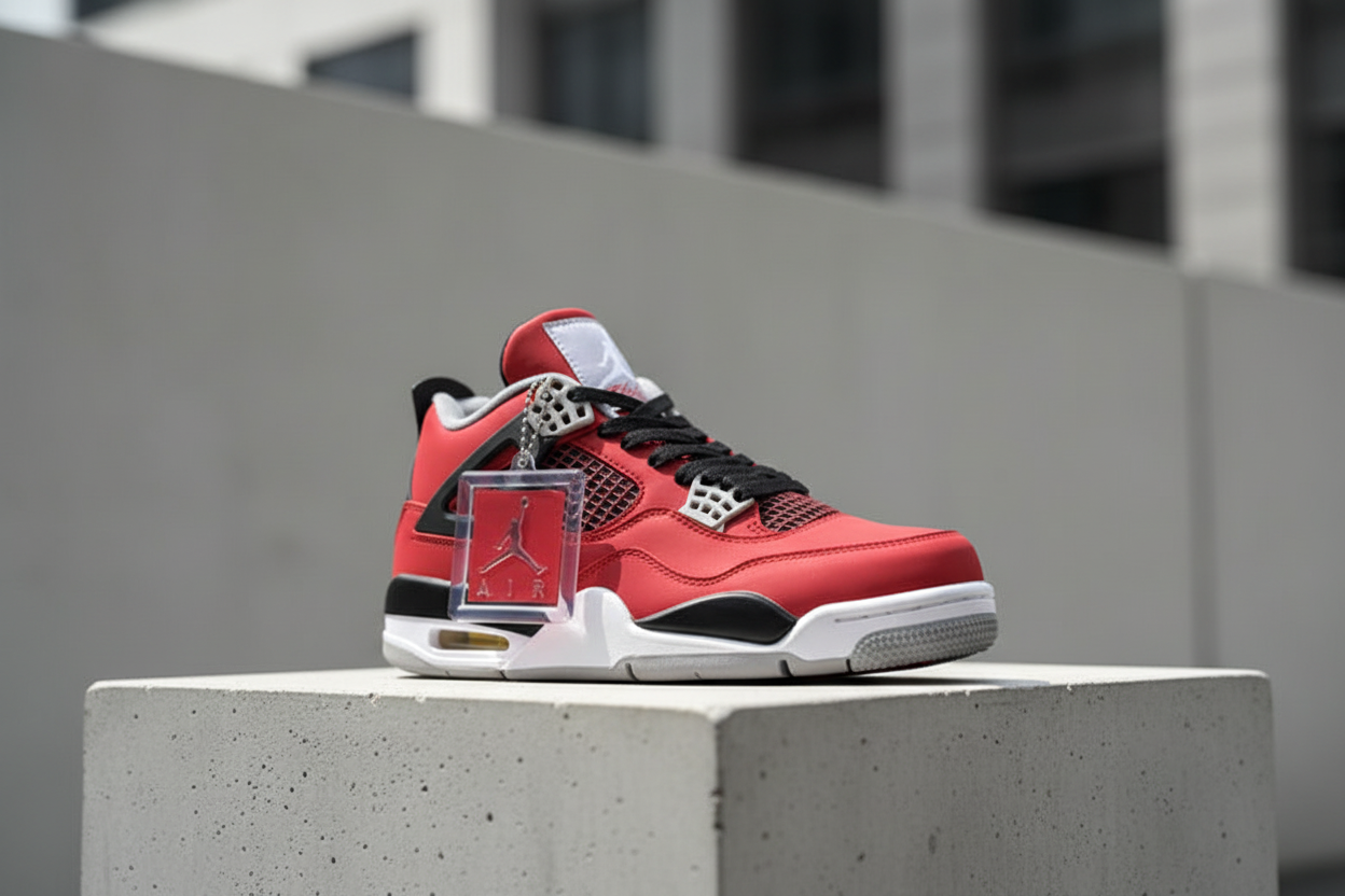 Air Jordans 4 in premium editorial streetwear setting