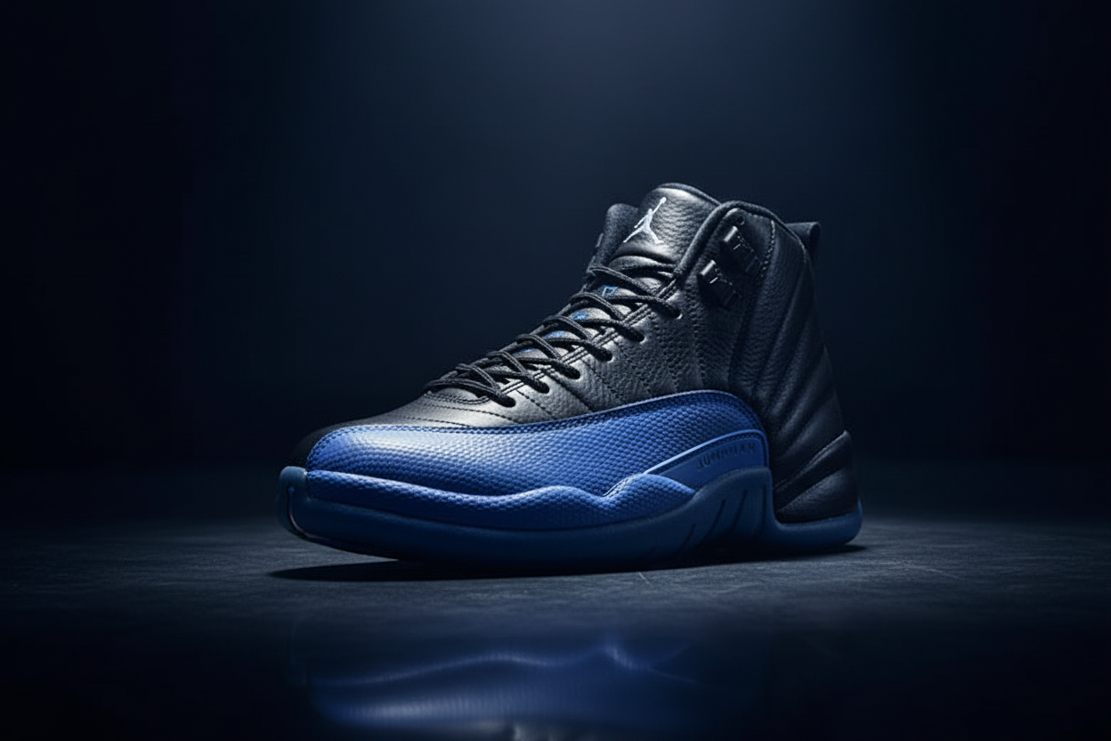 Air Jordan 12 Game Royal in bold editorial setting